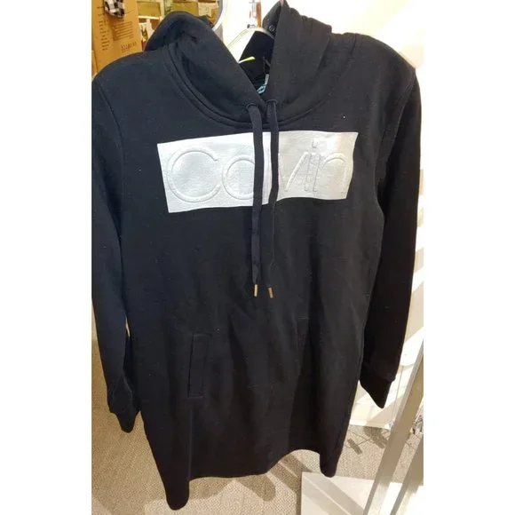 CALVIN KLEIN Women Hooded Sweatshirt Dress-- Black - Picture 3 of 8